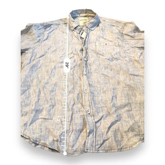 Report Collection Heritage 100% Linen Blue Striped Button Down Shirt Sz L NEW - Picture 8 of 8